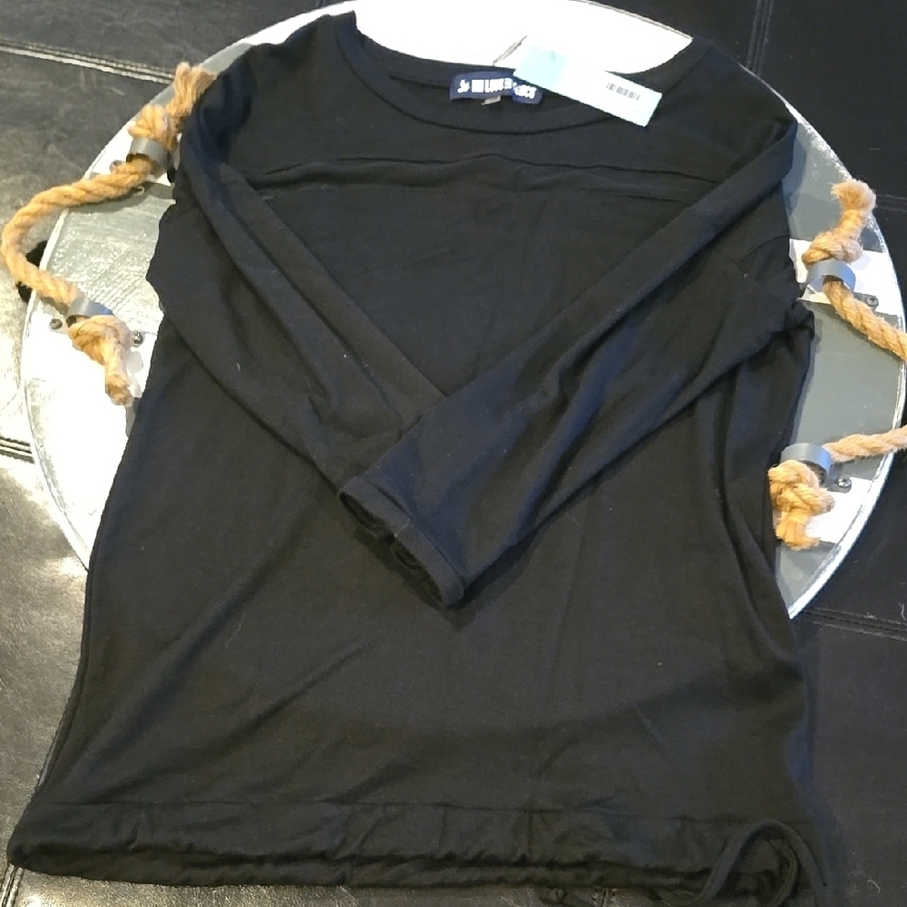 Ink Love And Peace Black 3/4 Long Sleeve Top with Tie Detail Sz M